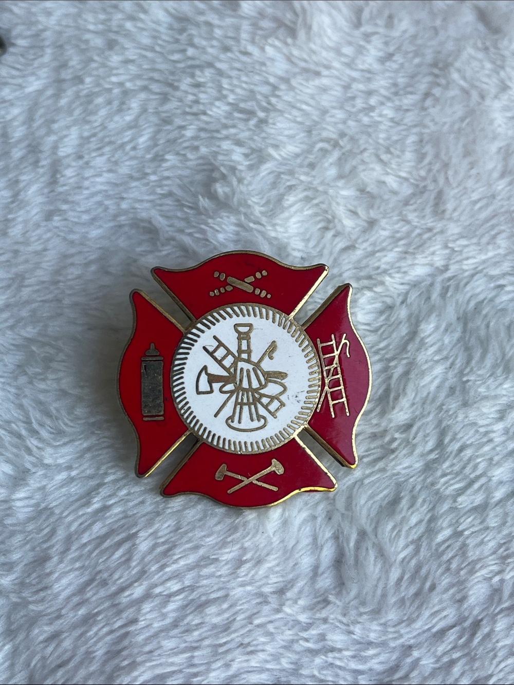 Red and White Firefighter Maltese Cross Enamel Pin